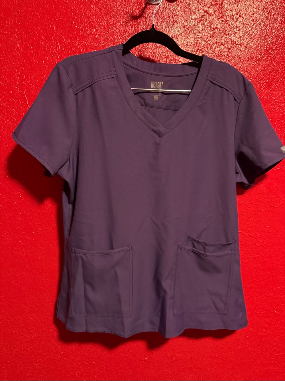 127. Pre love Insight Medcouture Short Sleeve V-Neck Scrub Top - Plum